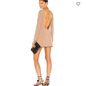 Lovers + Friends Nude/Tan Long-Sleeve Open-Back Mini Dress